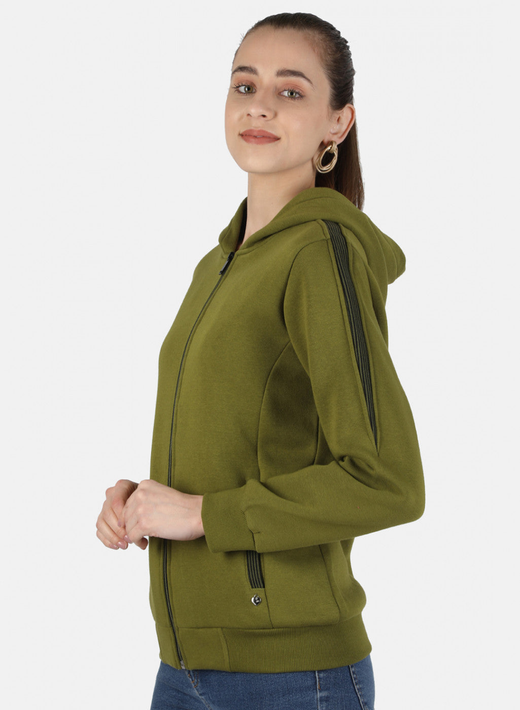 Women Green Solid Sweatshirt