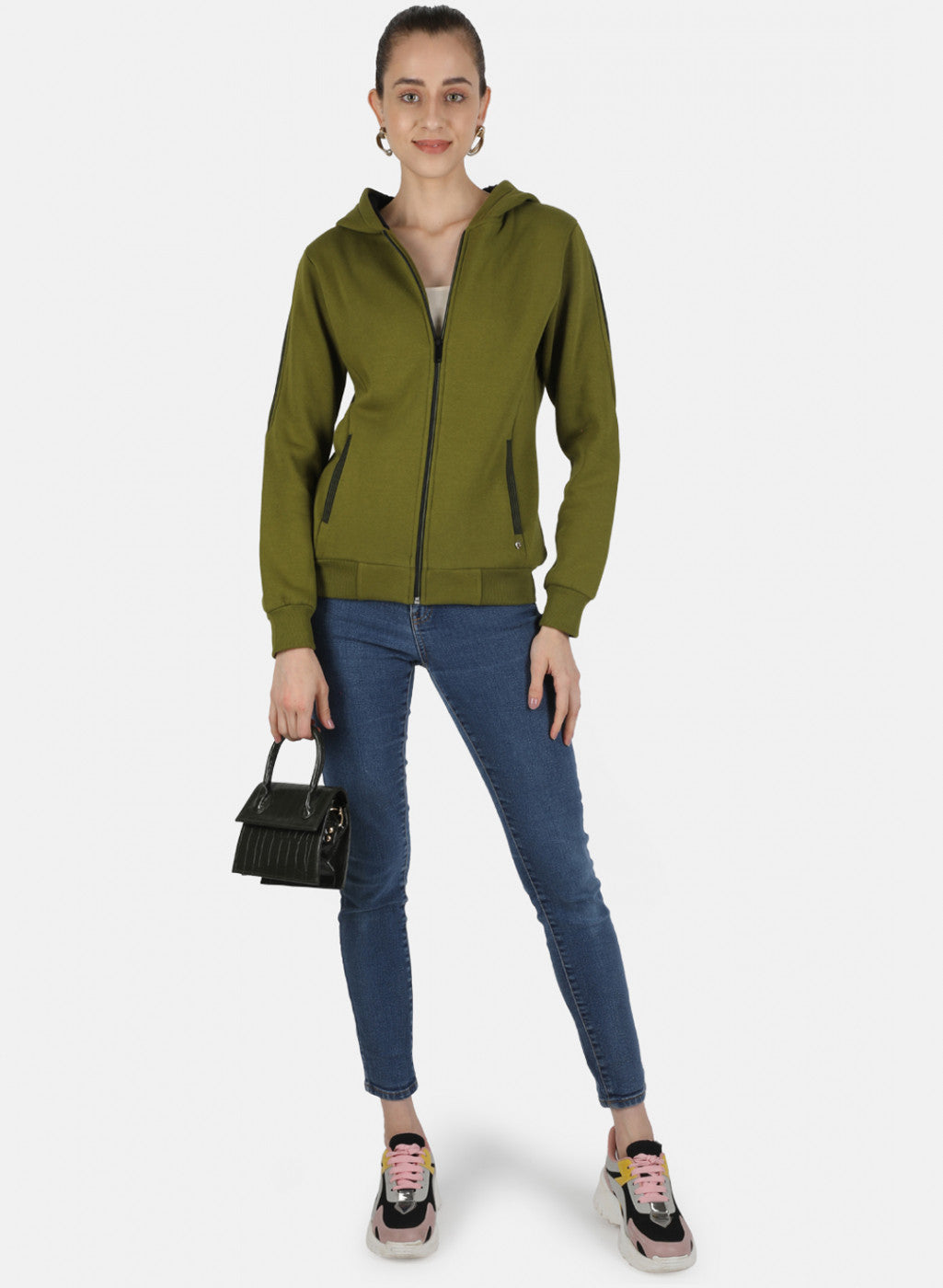 Women Green Solid Sweatshirt