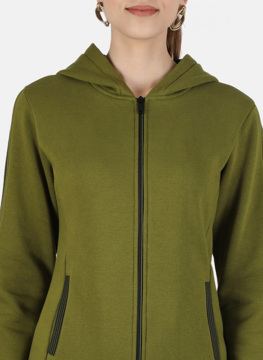 Women Green Solid Sweatshirt