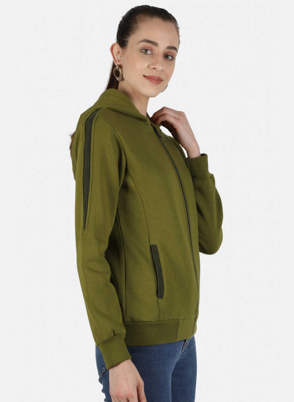 Women Green Solid Sweatshirt