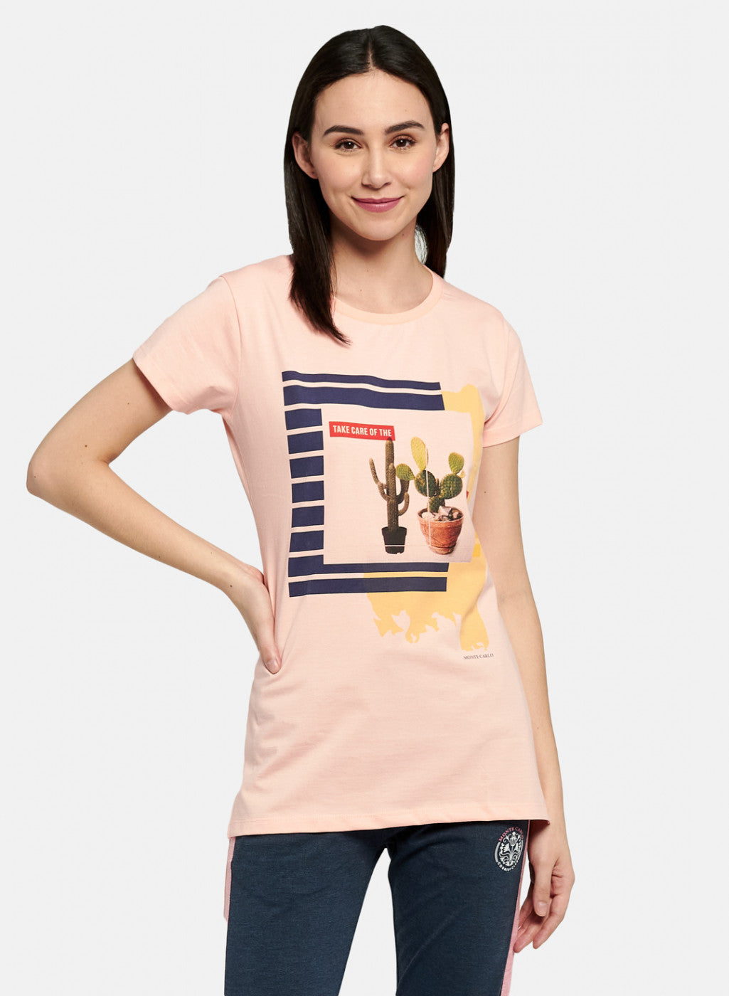 Womens Peach & Off White Printed Top