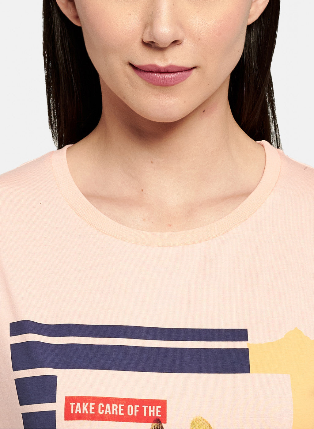 Womens Peach & Off White Printed Top