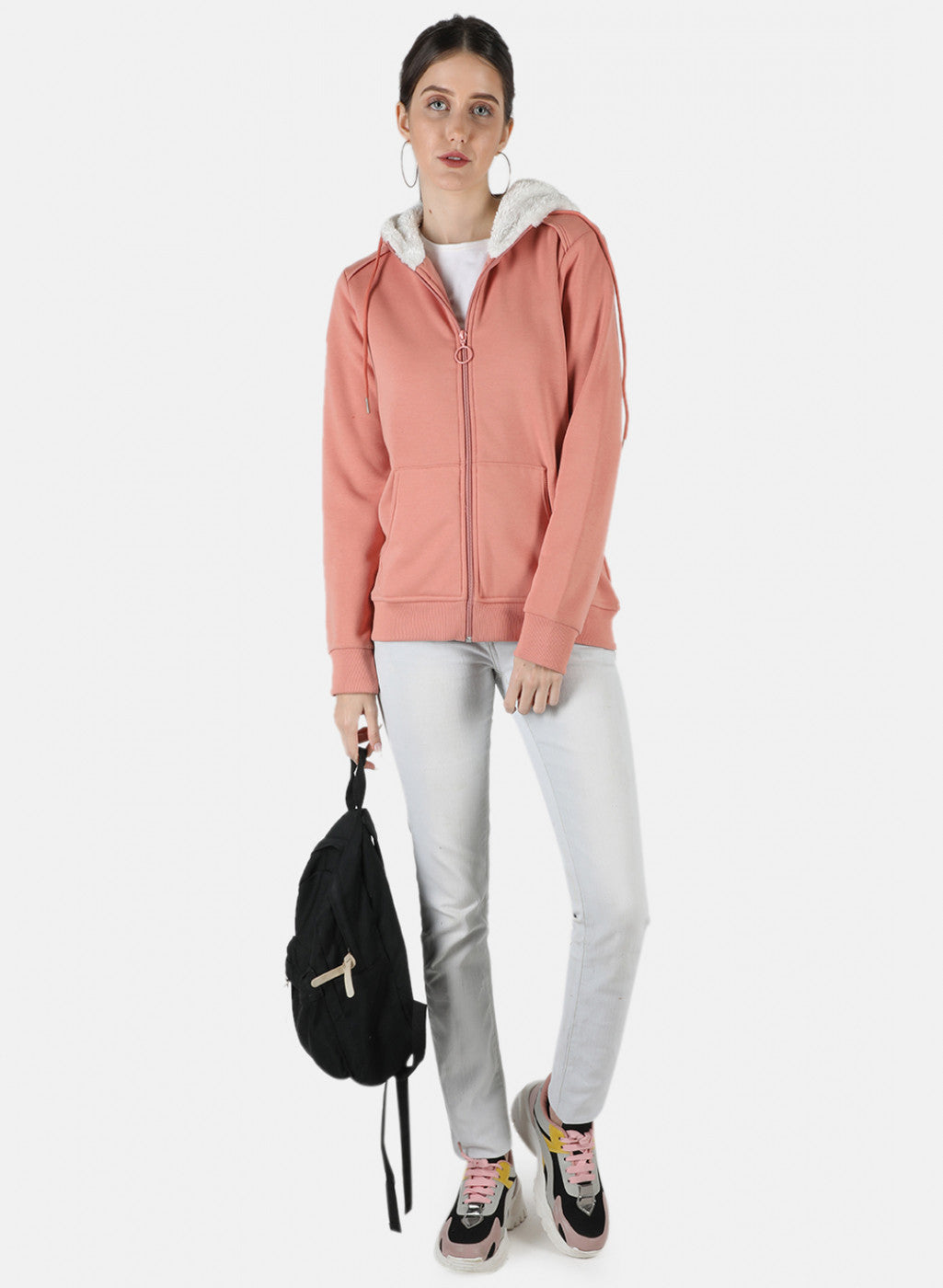 Women Beige Solid Sweatshirt