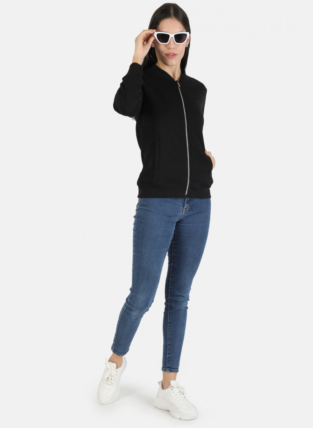 Women Black Solid Sweatshirt