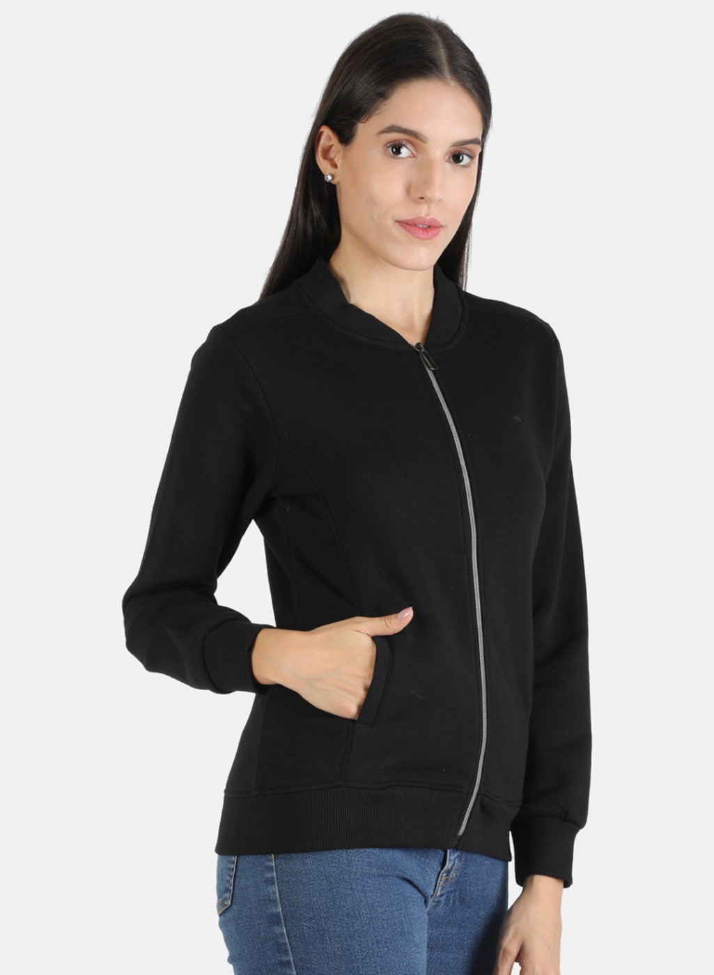 Women Black Solid Sweatshirt