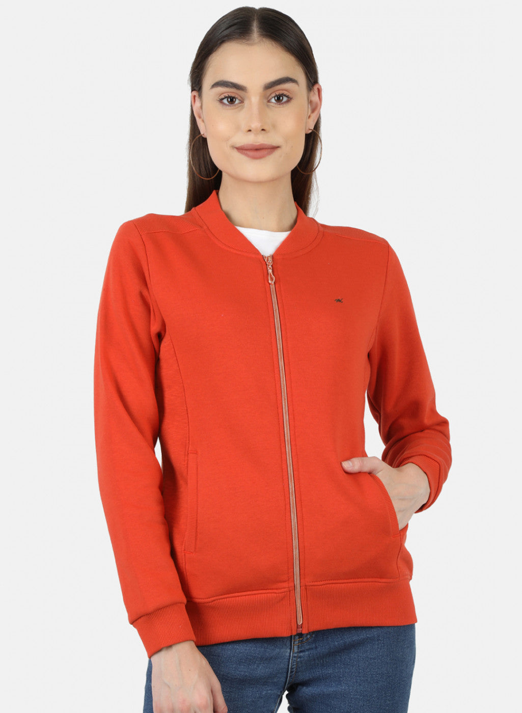 Women Orange Solid Sweatshirt