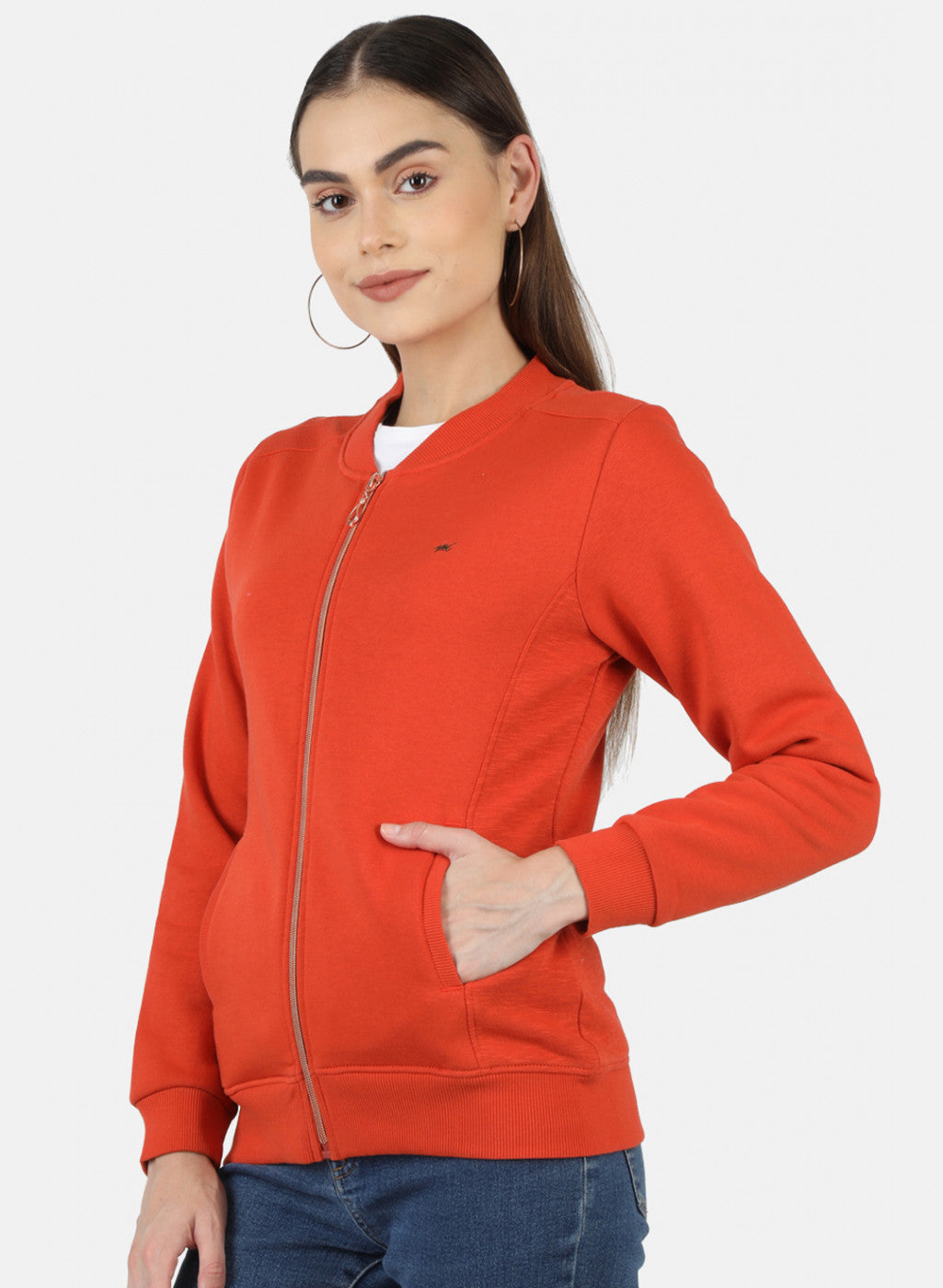 Women Orange Solid Sweatshirt