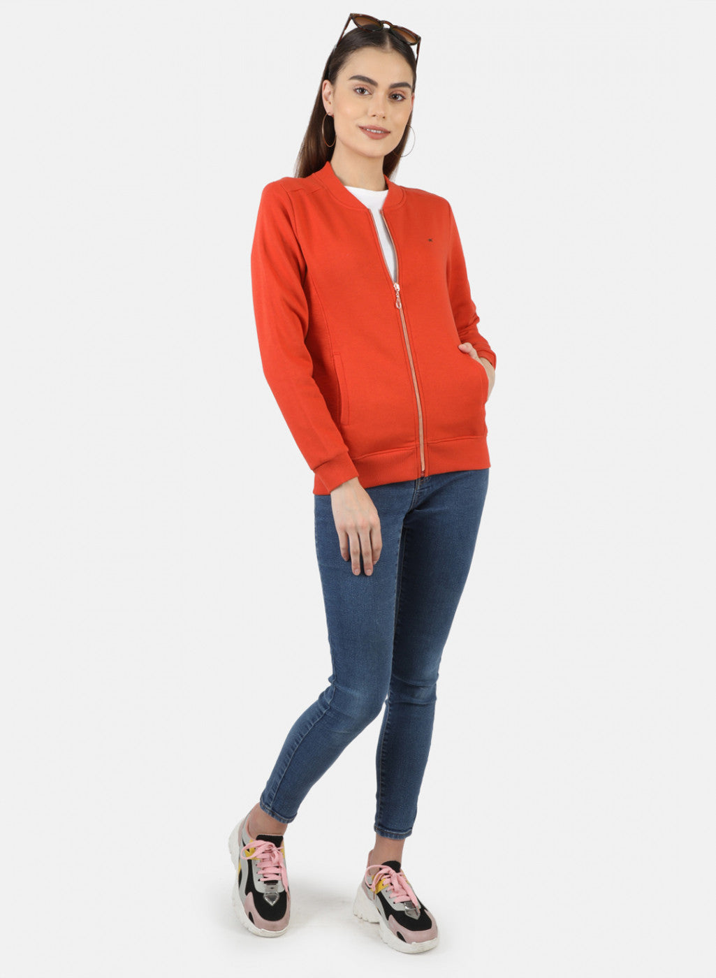 Women Orange Solid Sweatshirt