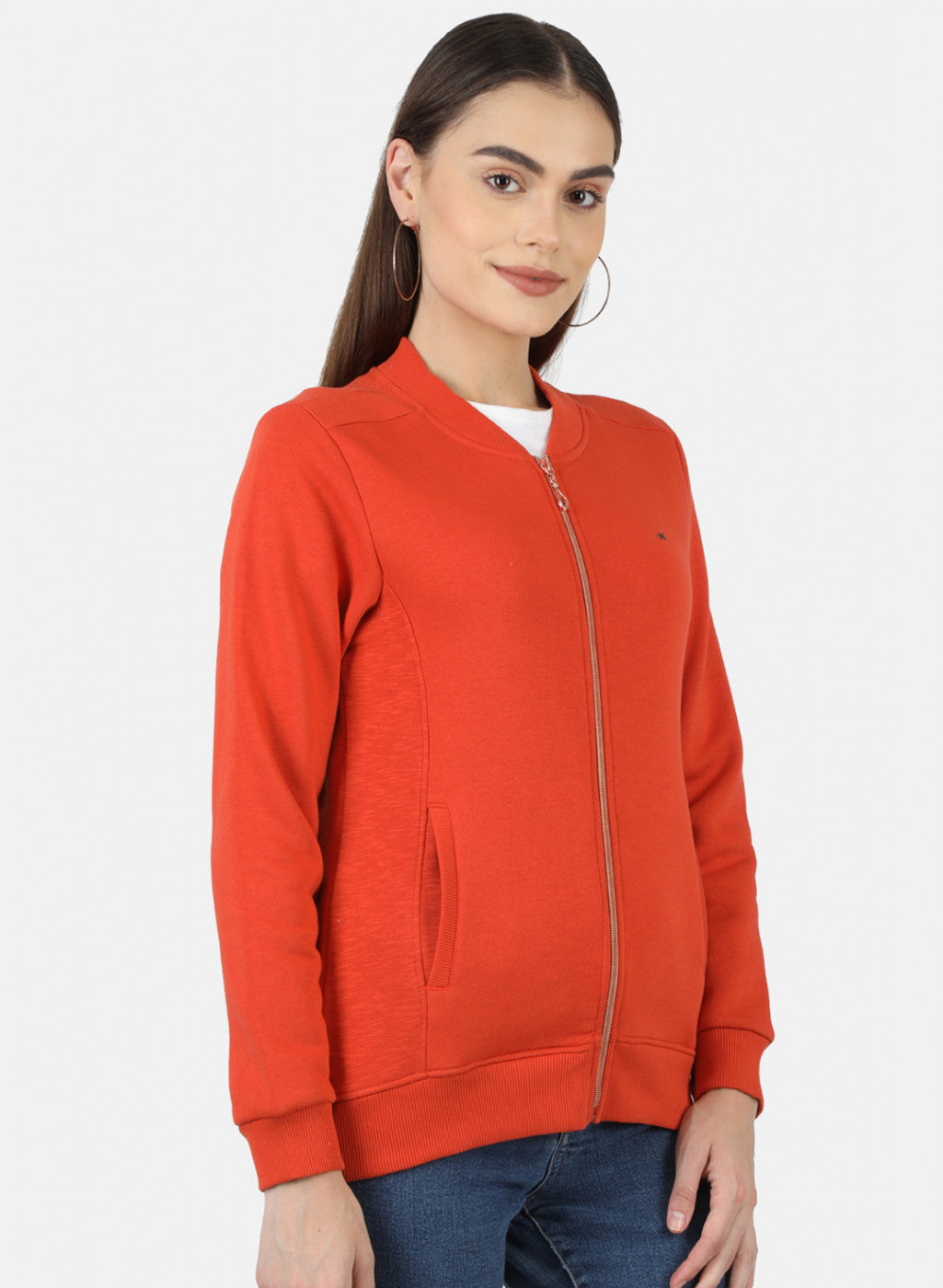 Women Orange Solid Sweatshirt