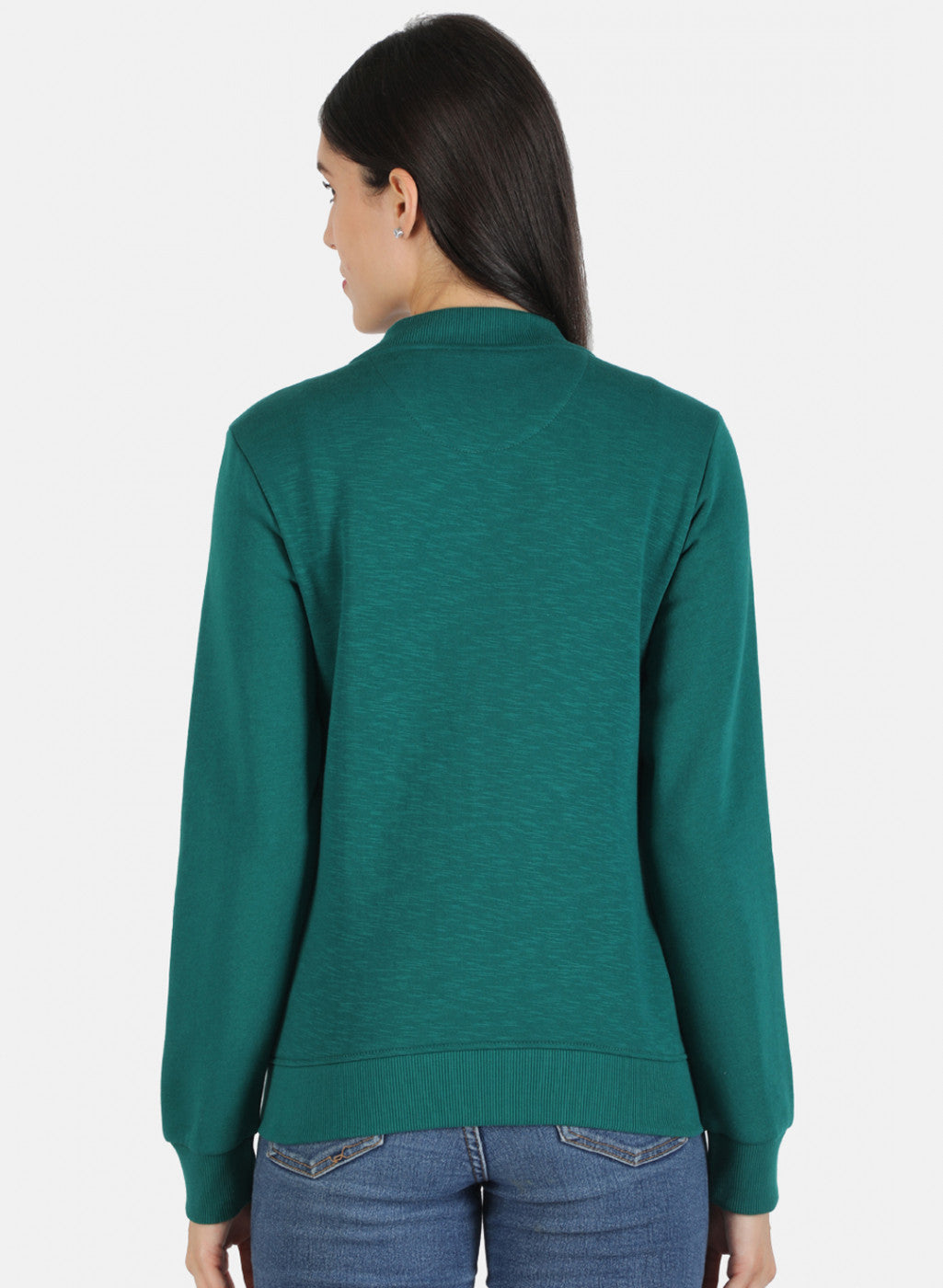 Women Green Solid Sweatshirt