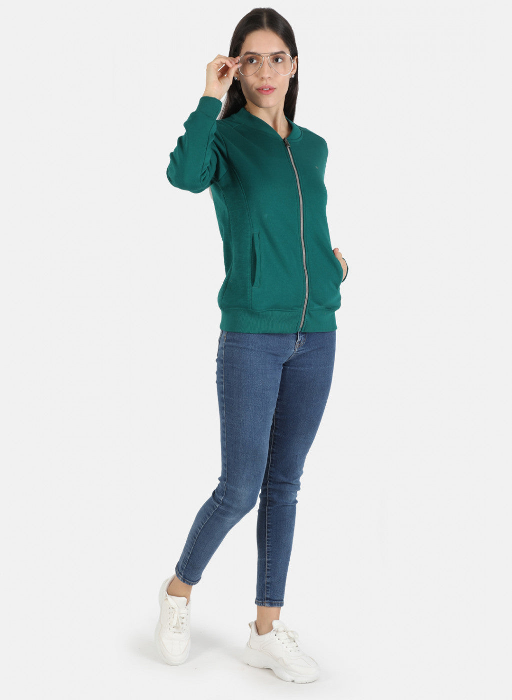 Women Green Solid Sweatshirt