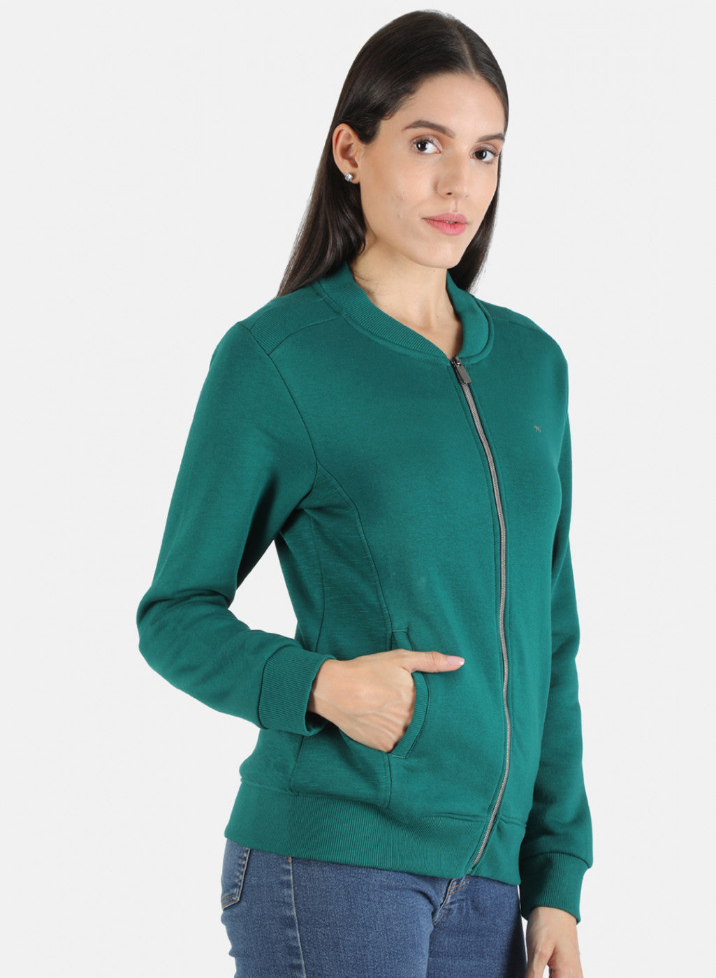 Women Green Solid Sweatshirt