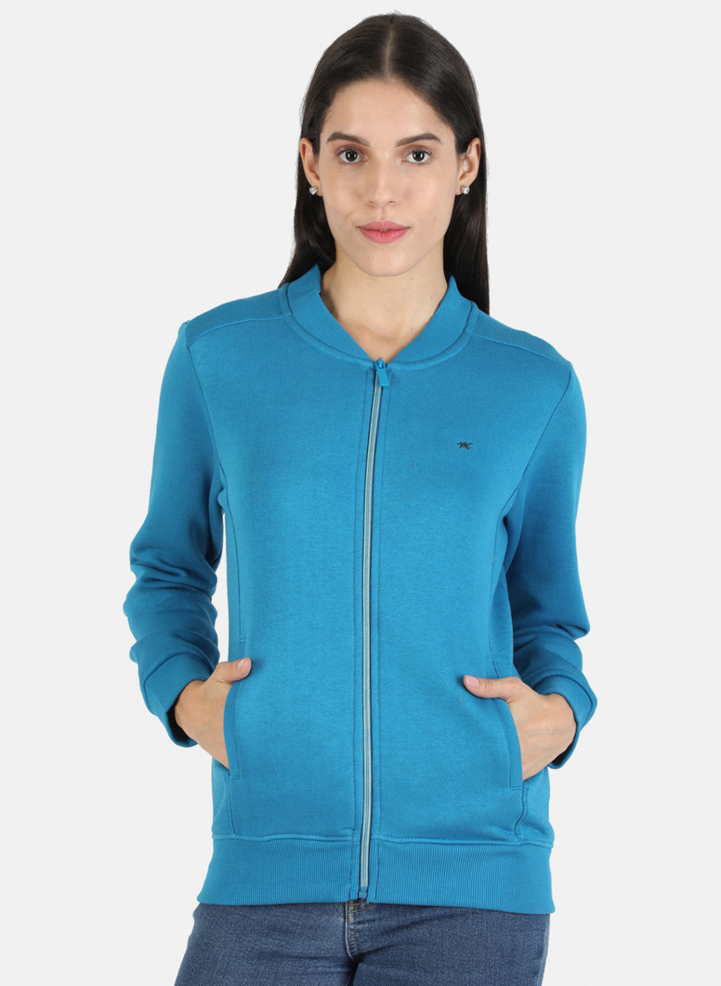 Women Blue Solid Sweatshirt