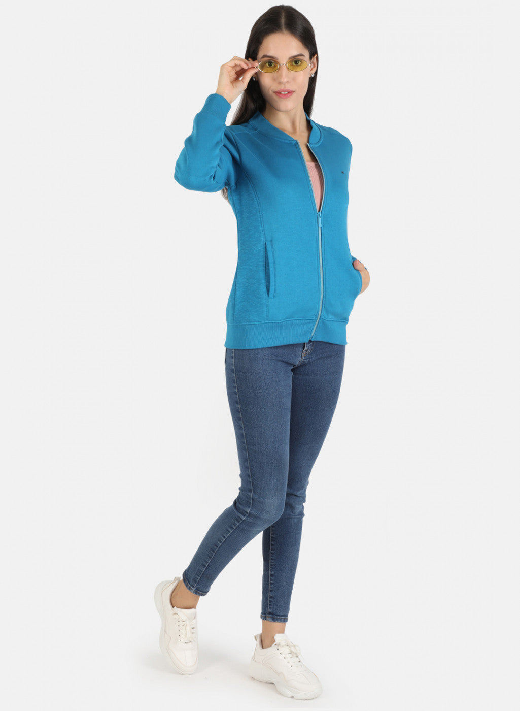 Women Blue Solid Sweatshirt