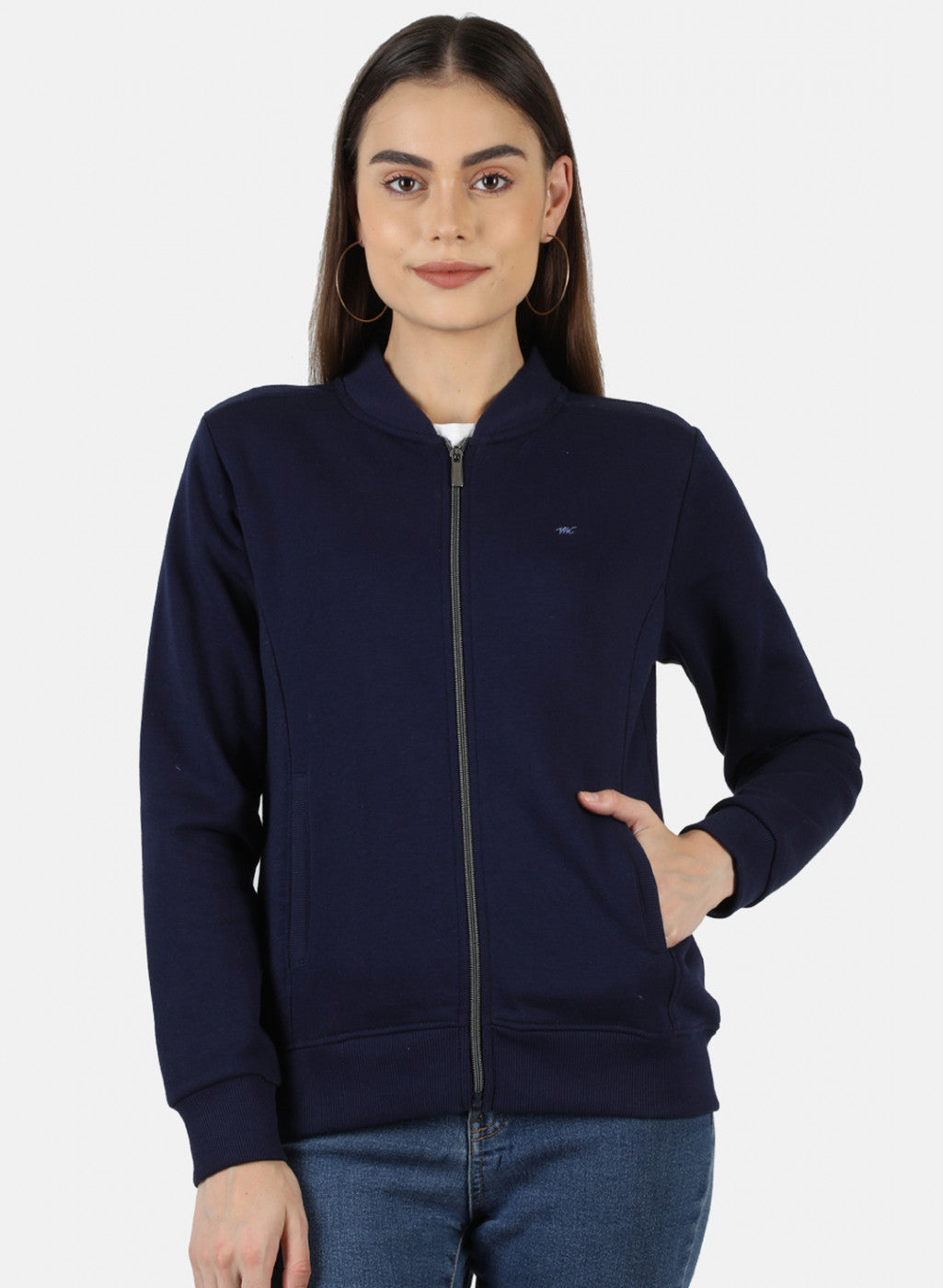 Women Blue Solid Sweatshirt