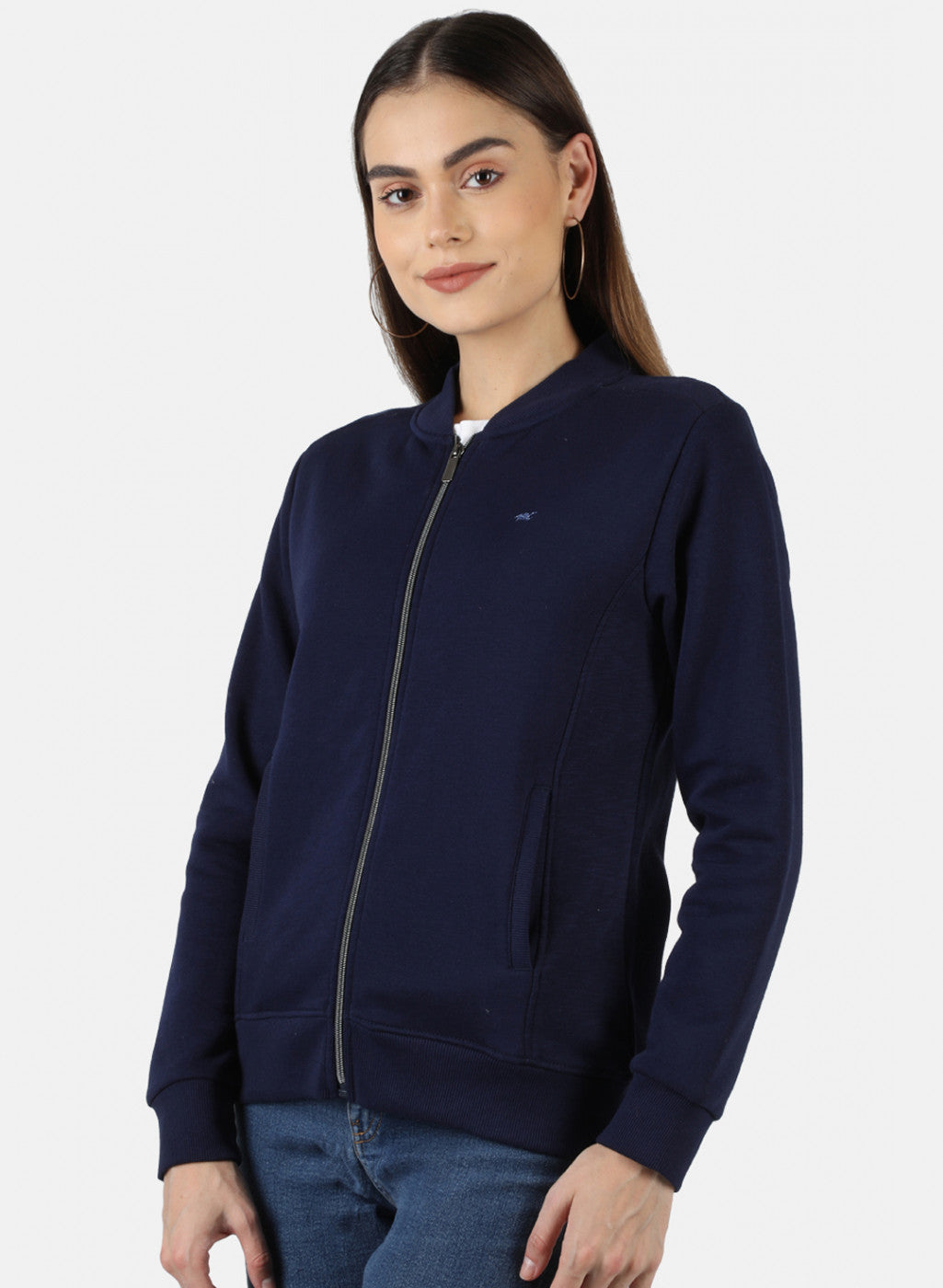 Women Blue Solid Sweatshirt