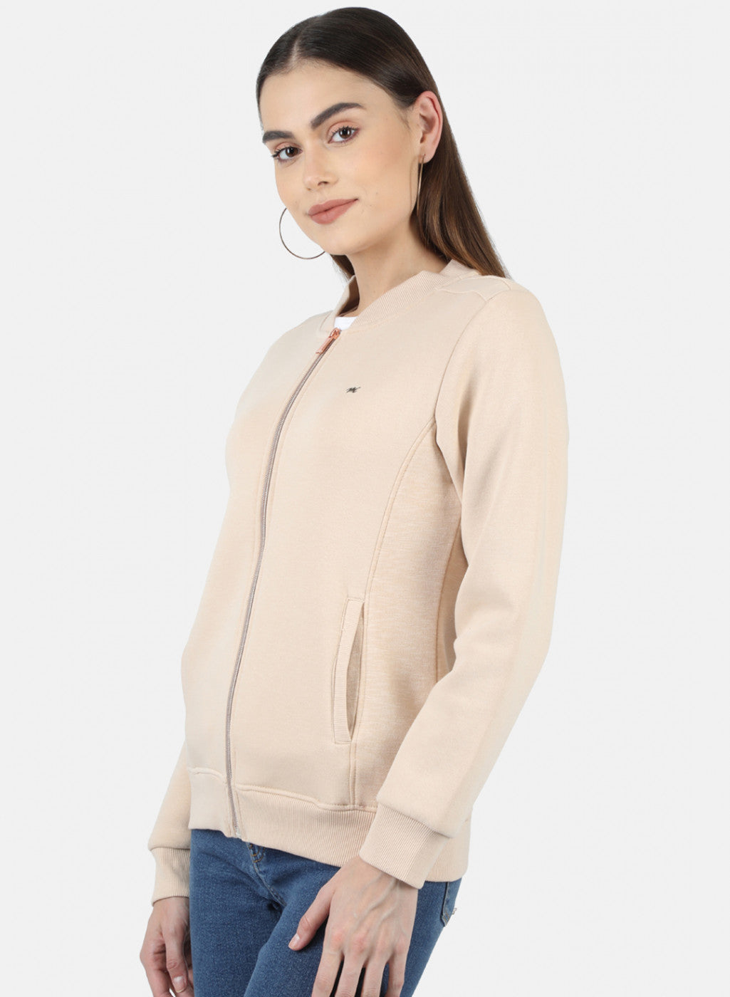 Women Beige Solid Sweatshirt