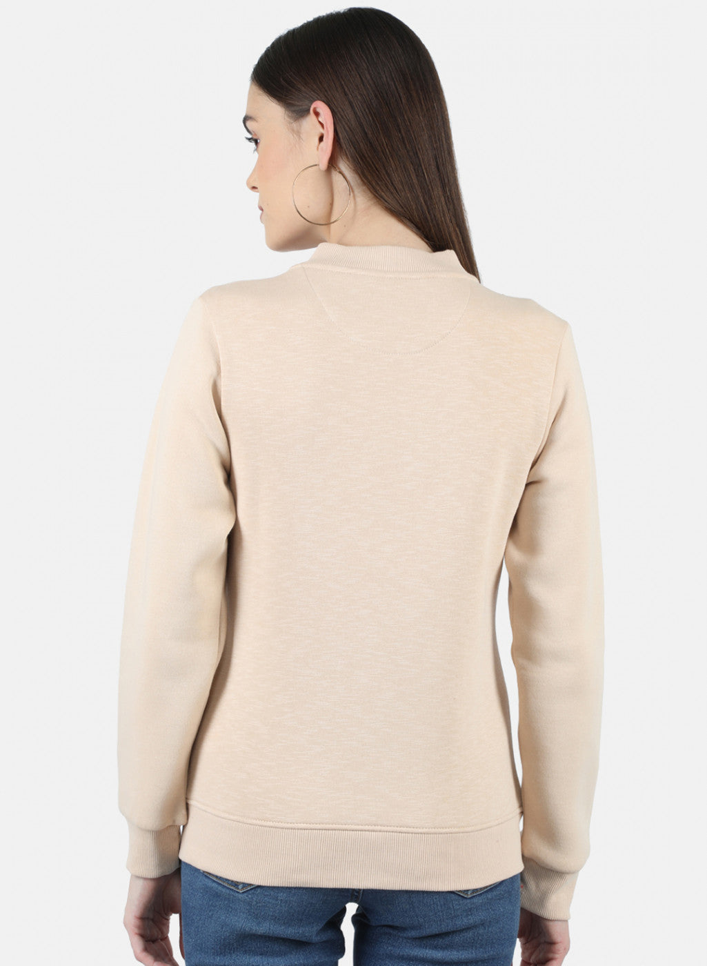 Women Beige Solid Sweatshirt