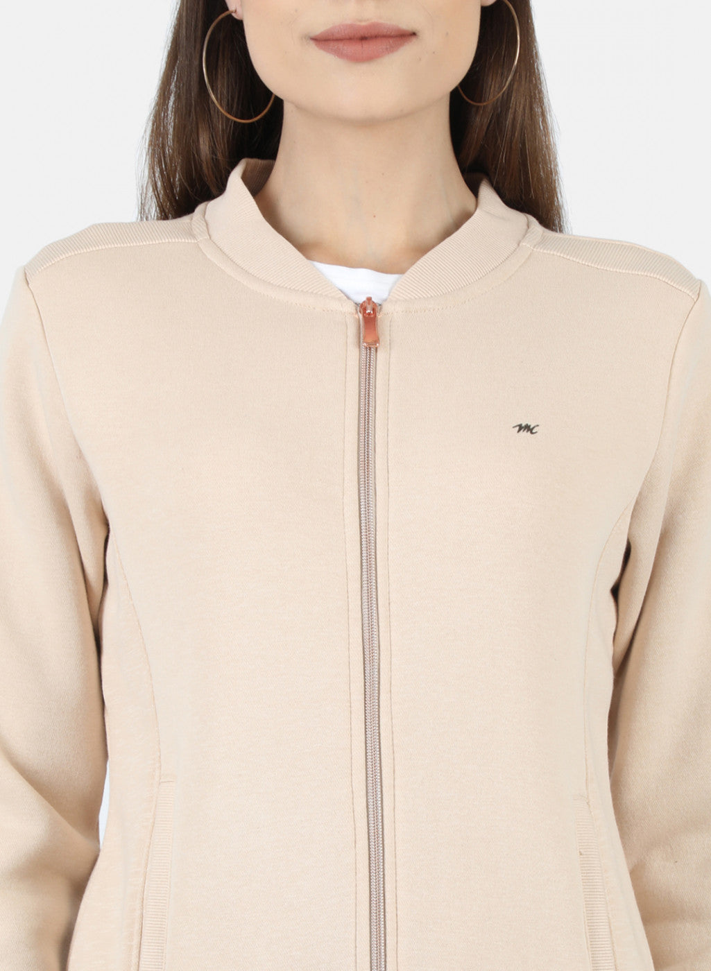 Women Beige Solid Sweatshirt