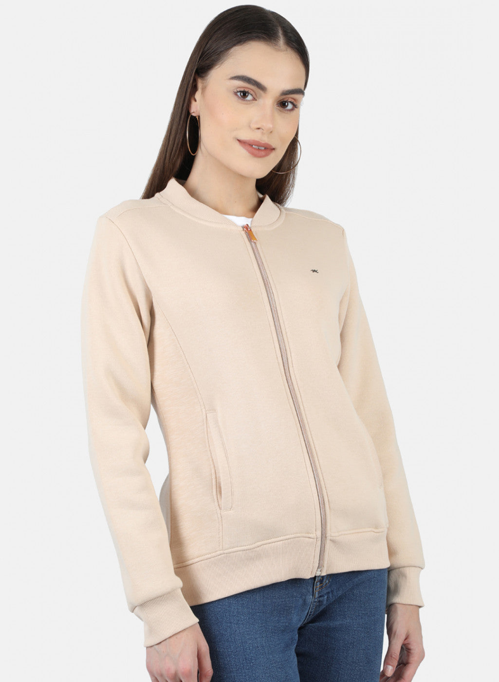 Women Beige Solid Sweatshirt