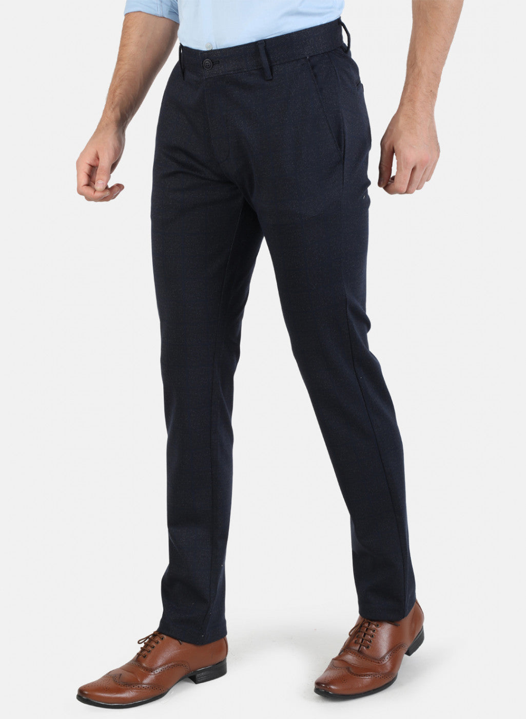 Men Navy Blue Check Trouser