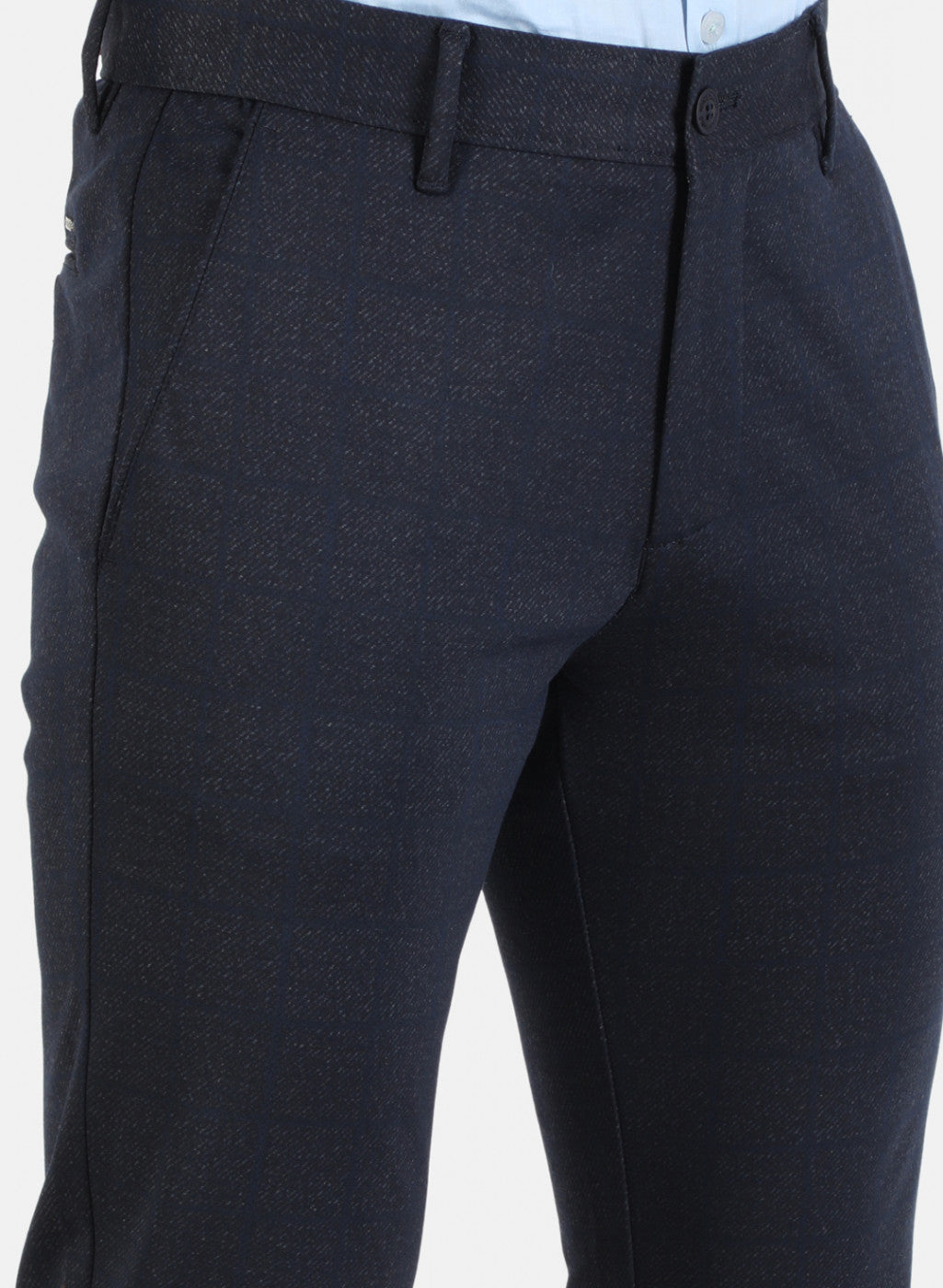 Men Navy Blue Check Trouser