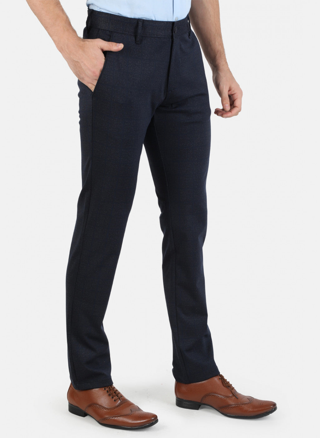 Men Navy Blue Check Trouser