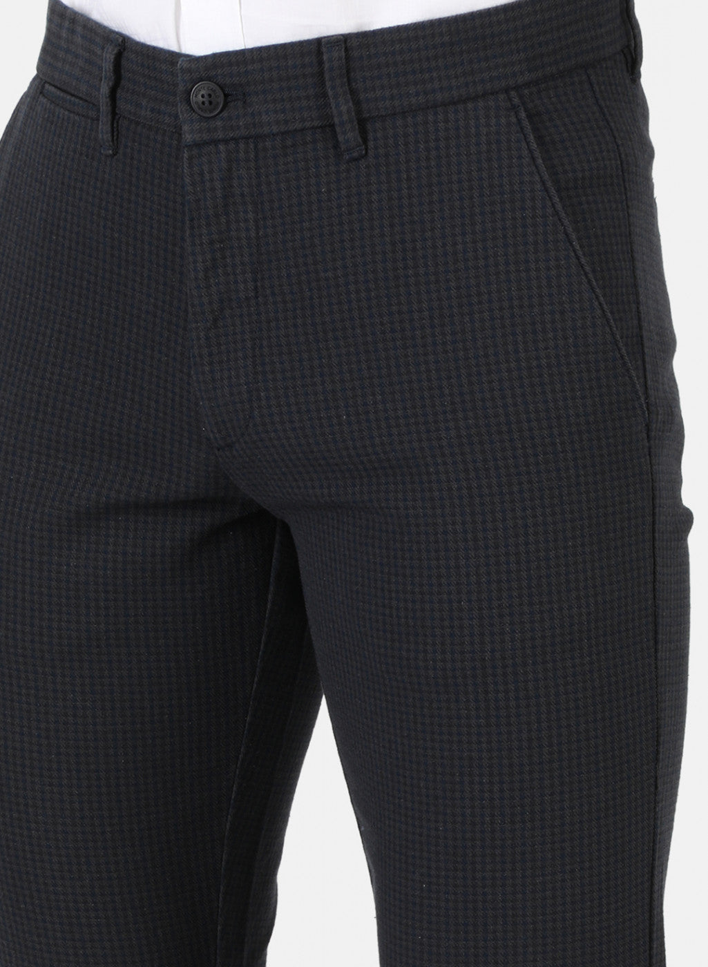 Men Navy Blue Check Trouser