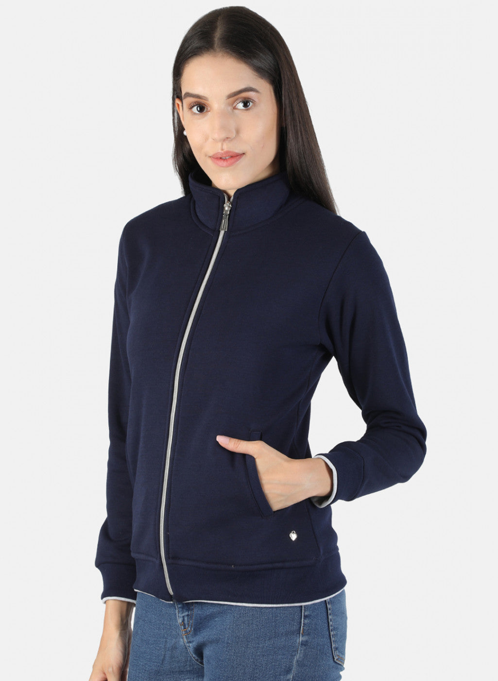 Women Blue Solid Sweatshirt