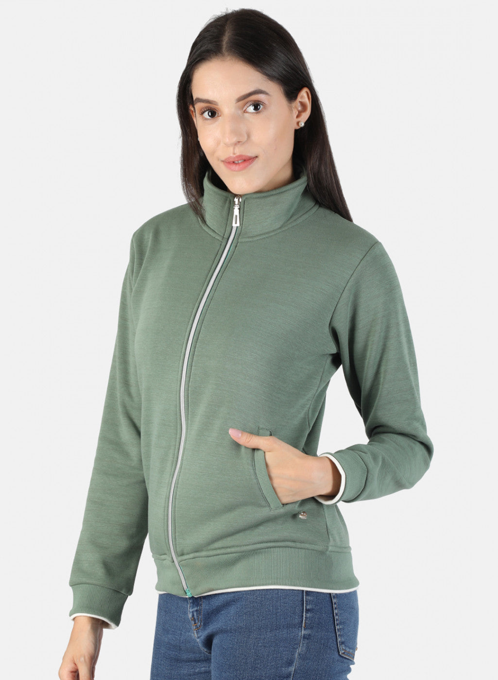 Women Green Solid Sweatshirt