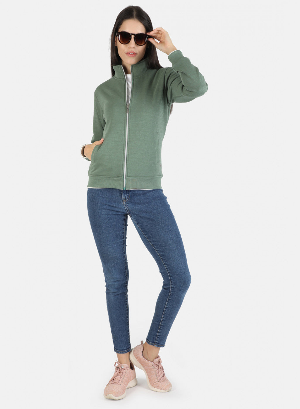 Women Green Solid Sweatshirt