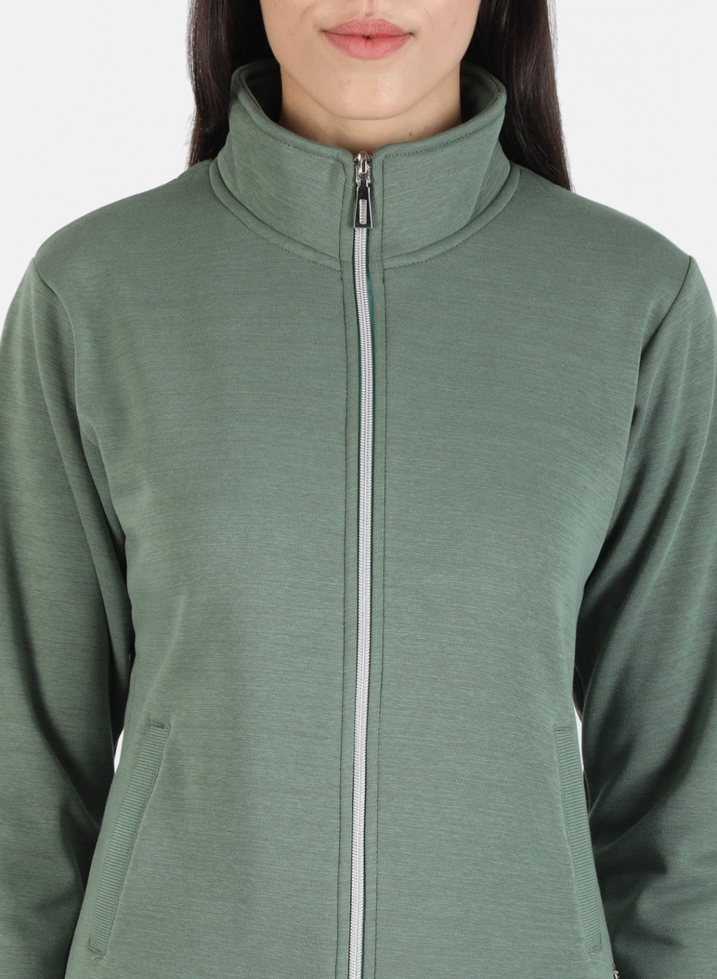 Women Green Solid Sweatshirt