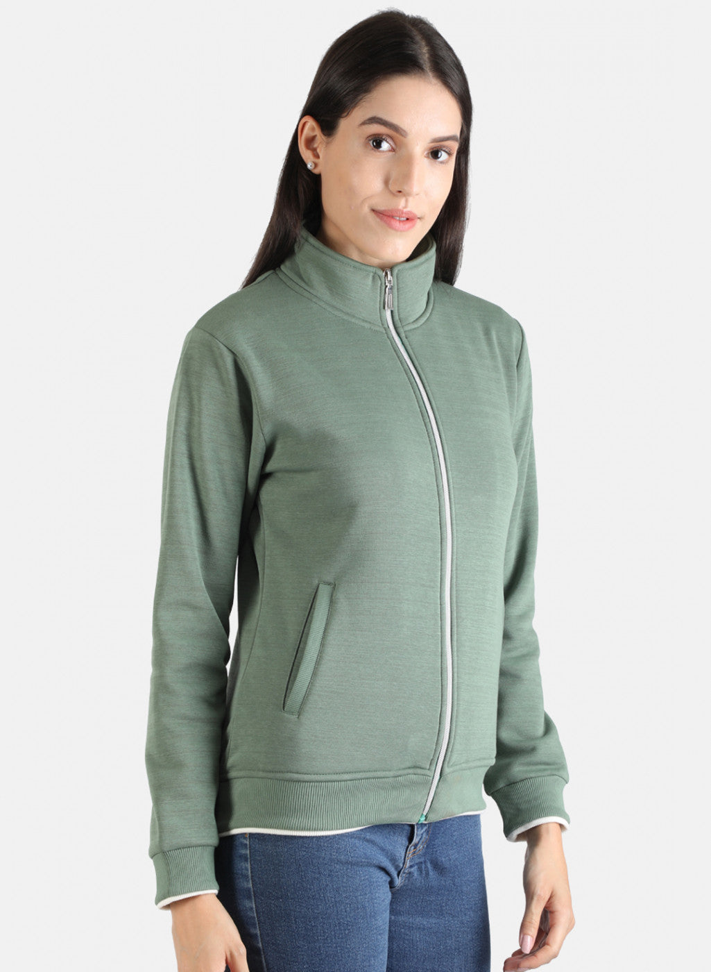 Women Green Solid Sweatshirt