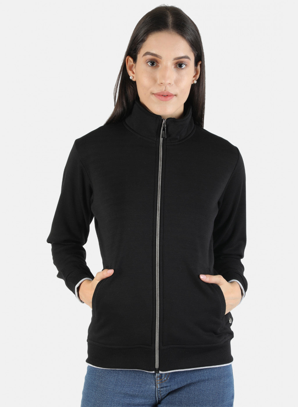 Women Black Solid Sweatshirt