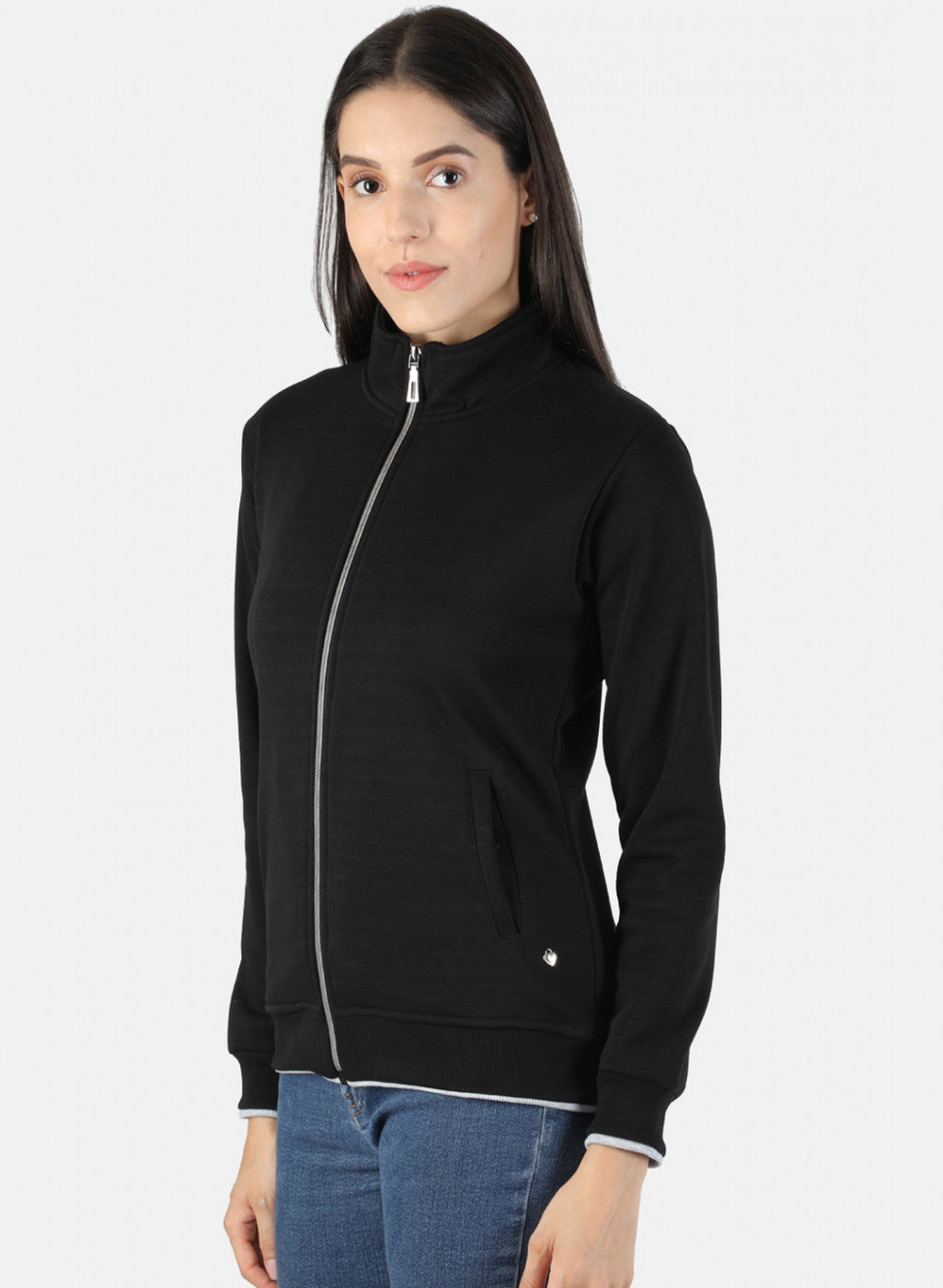 Women Black Solid Sweatshirt