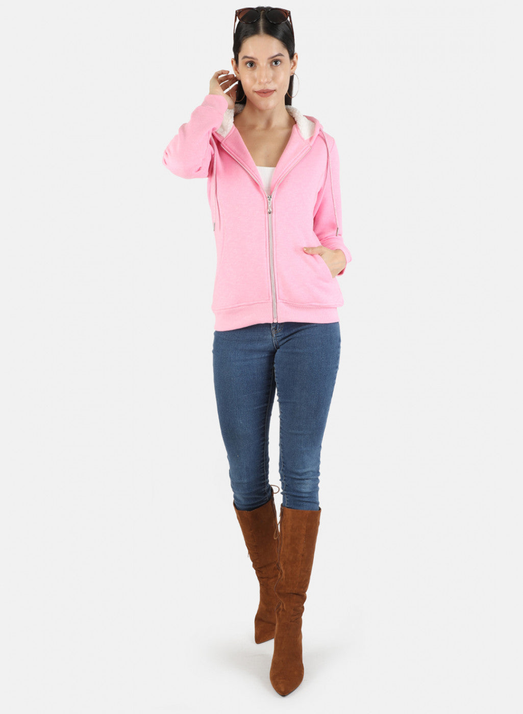 Women Pink Solid Sweatshirt