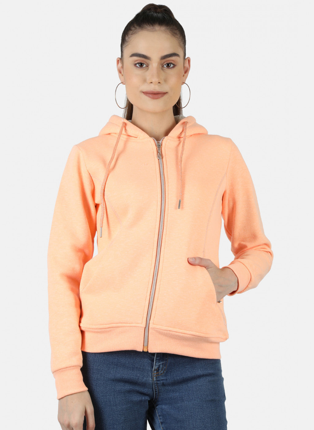 Women Peach Solid Sweatshirt