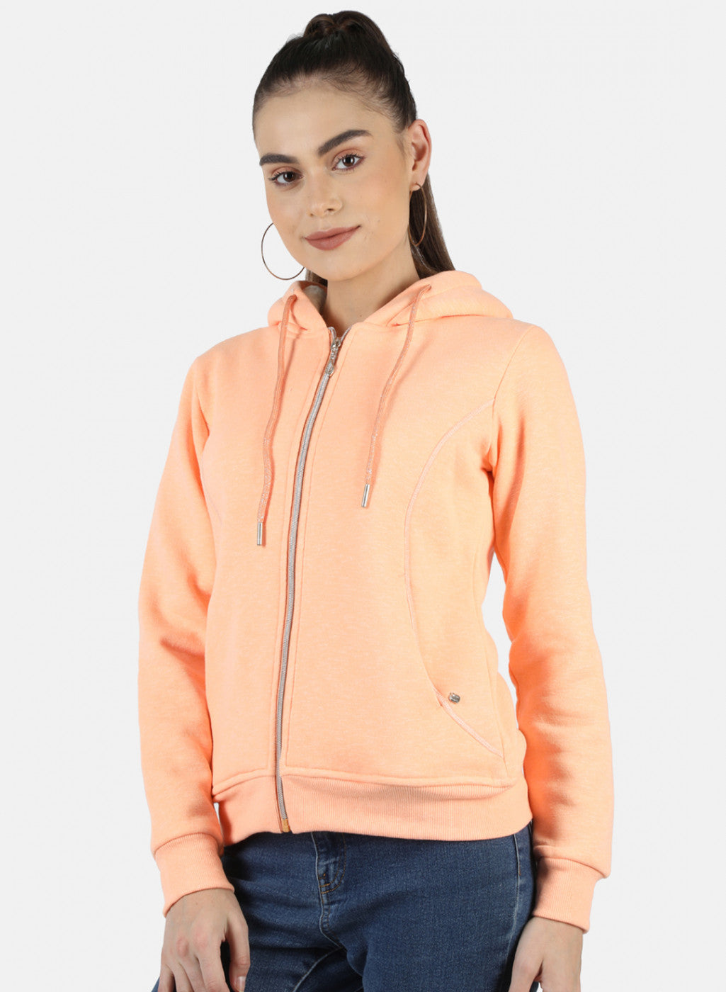 Women Peach Solid Sweatshirt