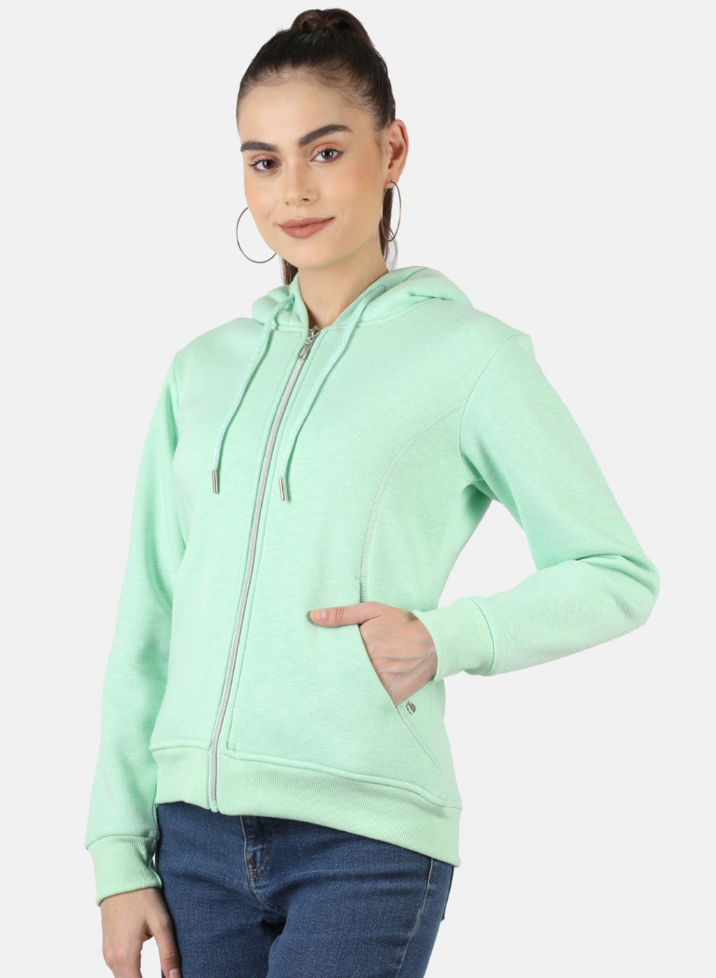 Women Green Solid Sweatshirt