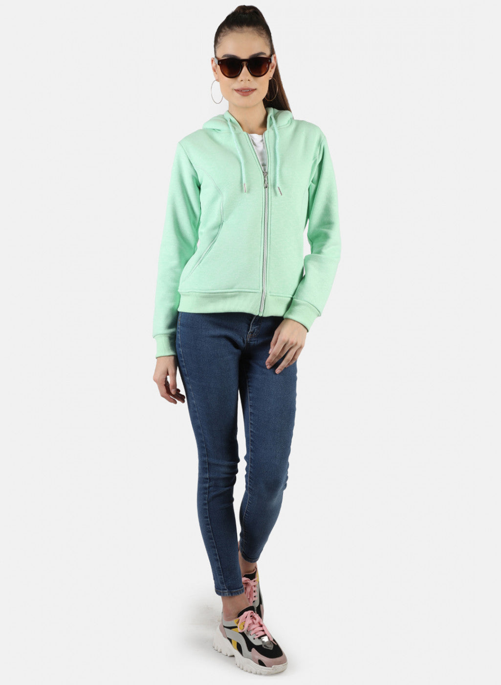 Women Green Solid Sweatshirt