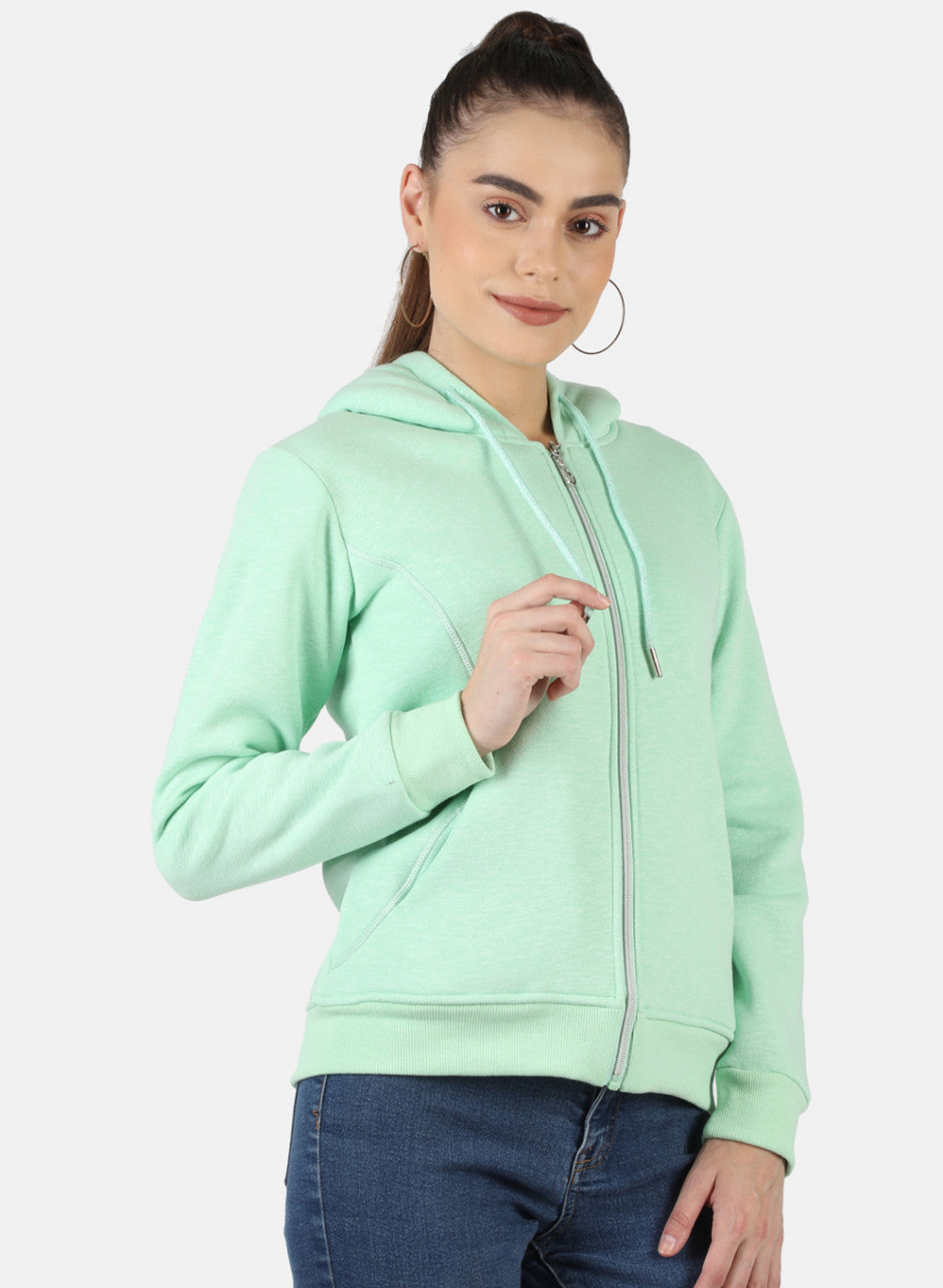 Women Green Solid Sweatshirt