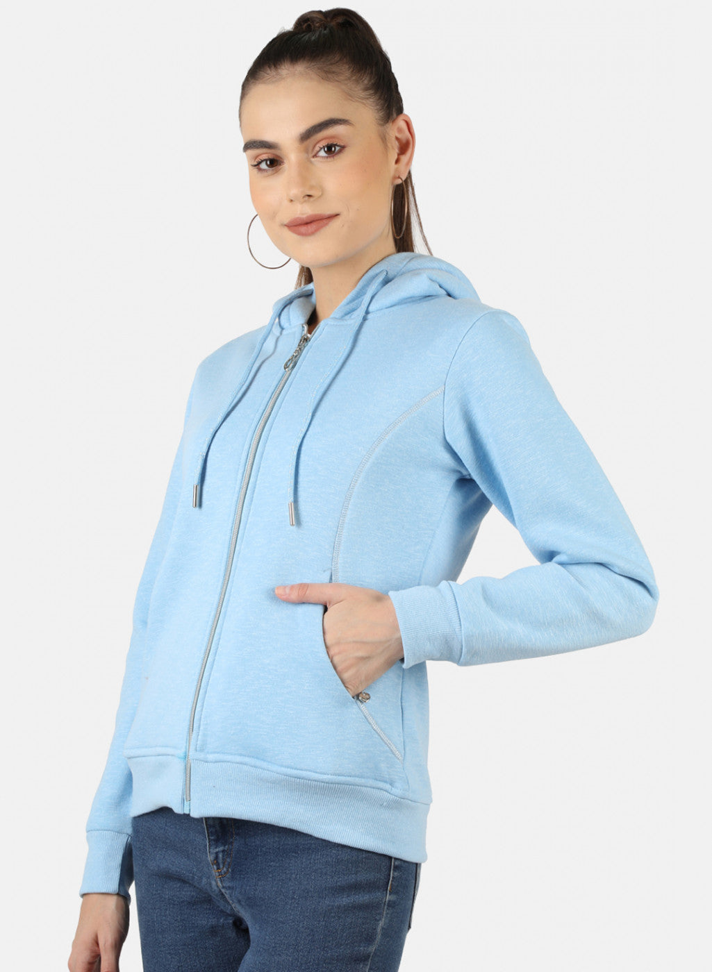 Women Blue Solid Sweatshirt