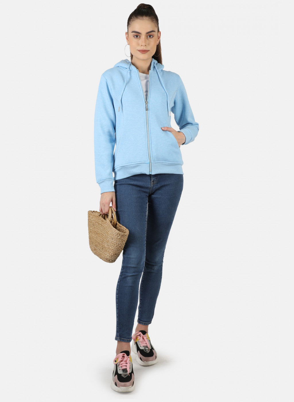 Women Blue Solid Sweatshirt