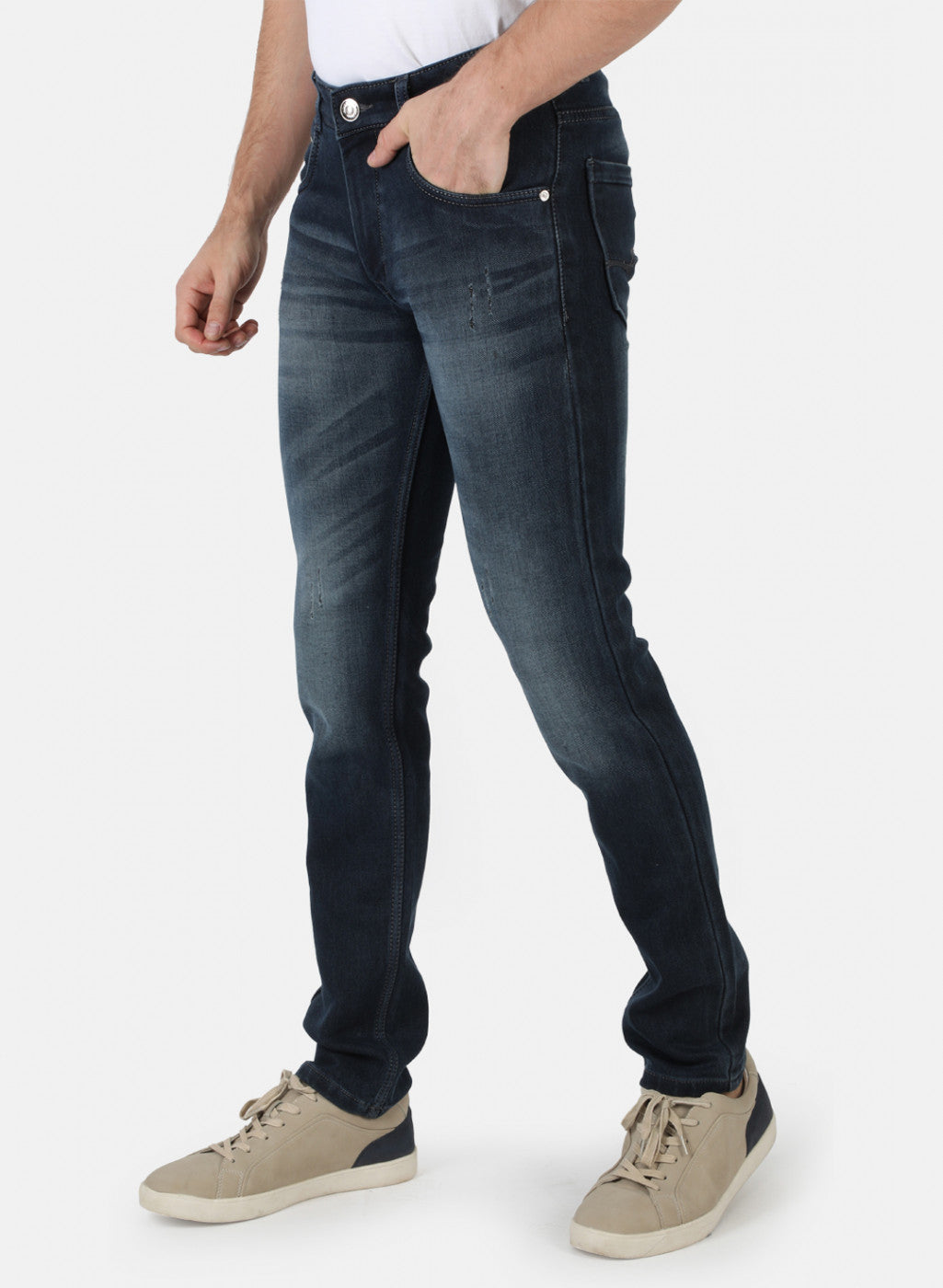 Men Navy Blue Narrow Fit Denim