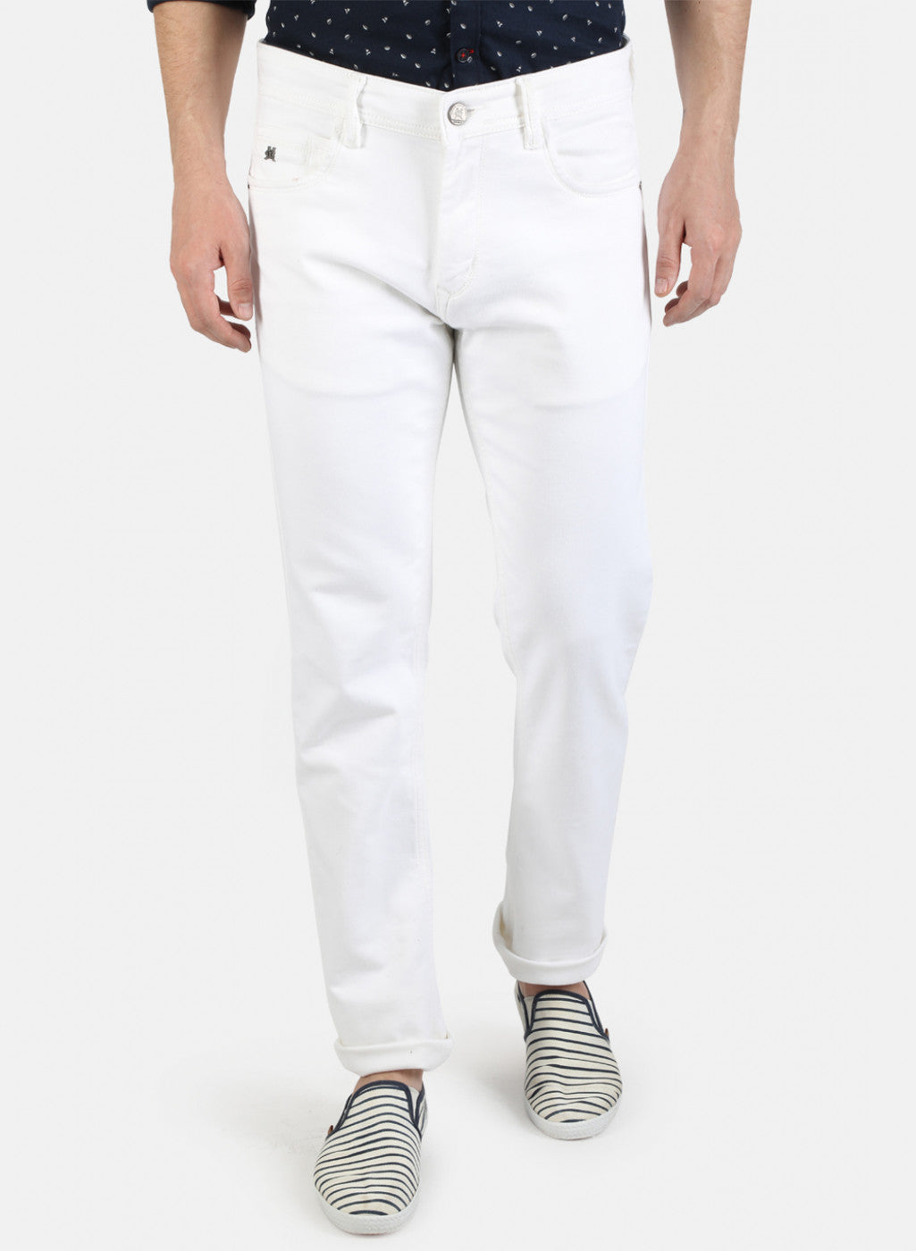 Men White NArrow Fit Denim