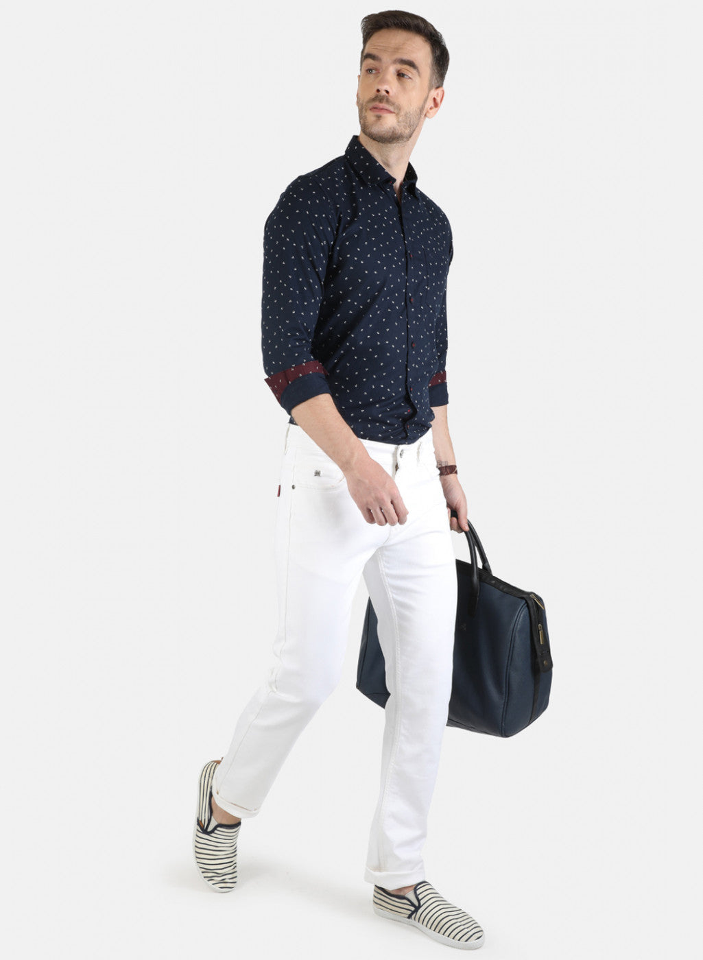 Men White NArrow Fit Denim