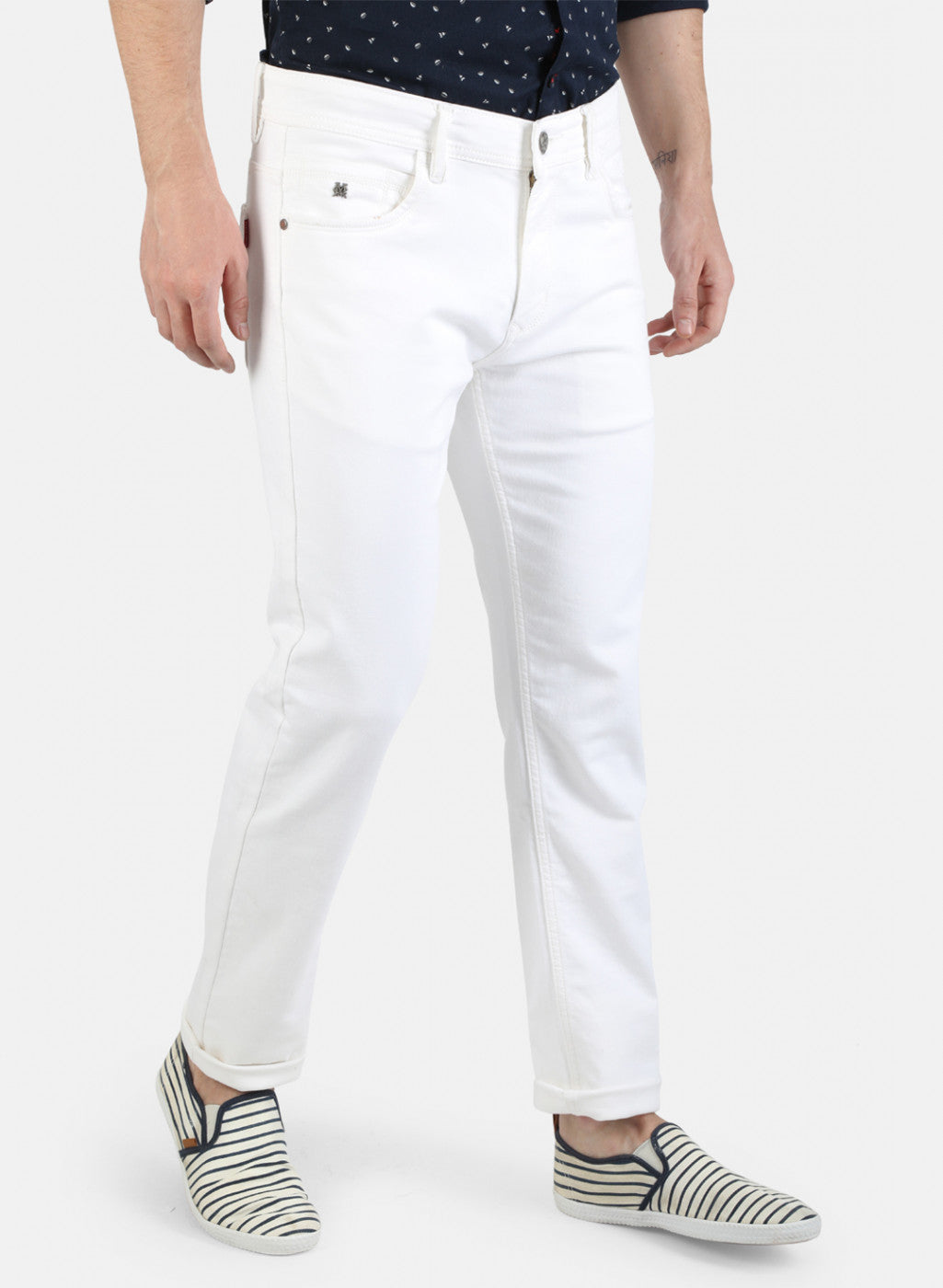 Men White NArrow Fit Denim