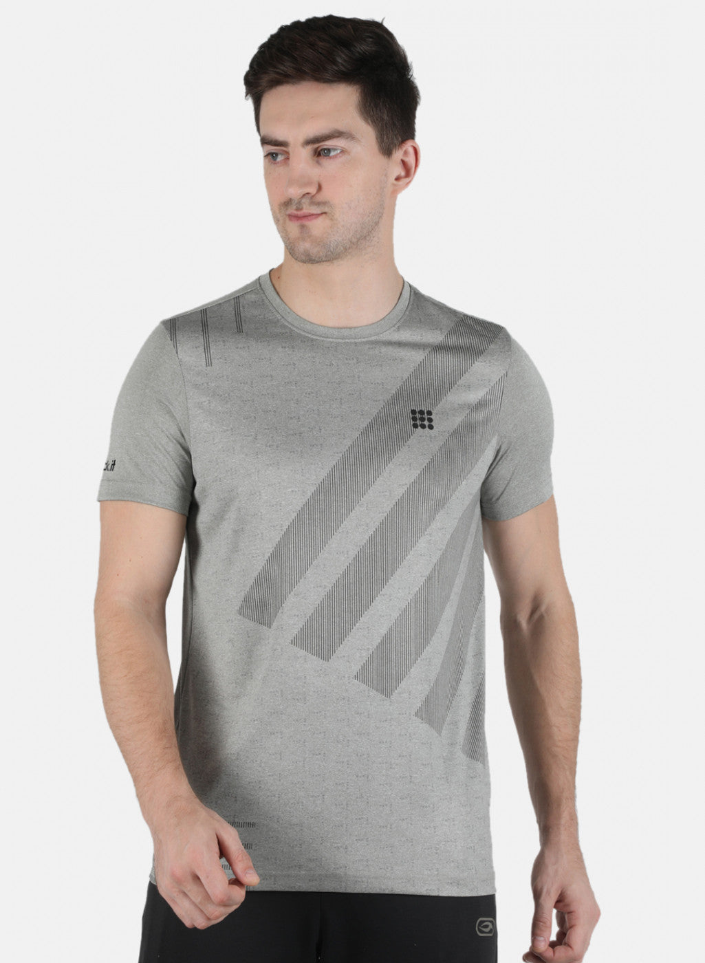 Men Grey Printed Round Neck T-Shirt