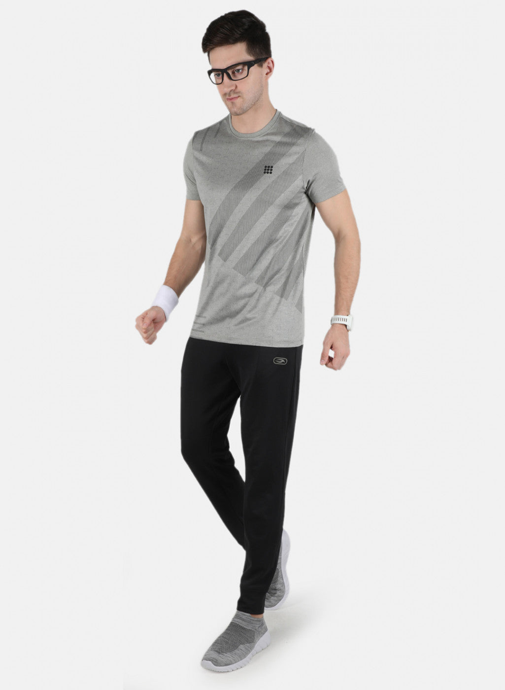 Men Grey Printed Round Neck T-Shirt