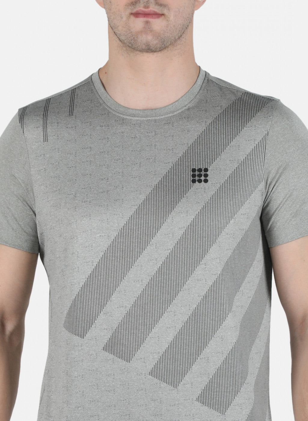 Men Grey Printed Round Neck T-Shirt